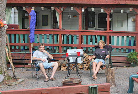 Couple Sitting in front of their site